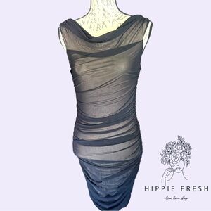 Kikiriki Black and Tan Ruched Sheer Dress